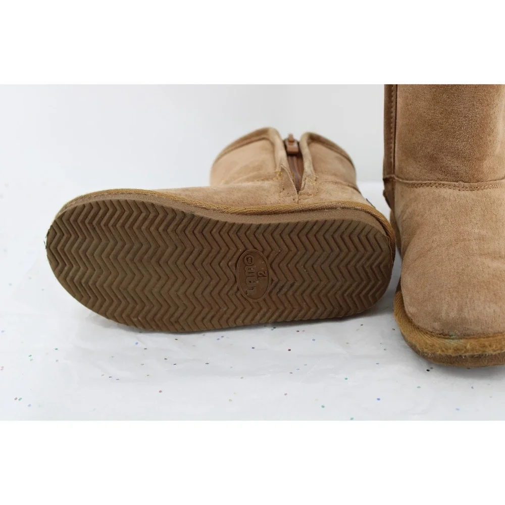 Lamo‎ Kids Suede Fringe Boots Chestnut Brown Faux Fur Lined Size 12 Zip Up